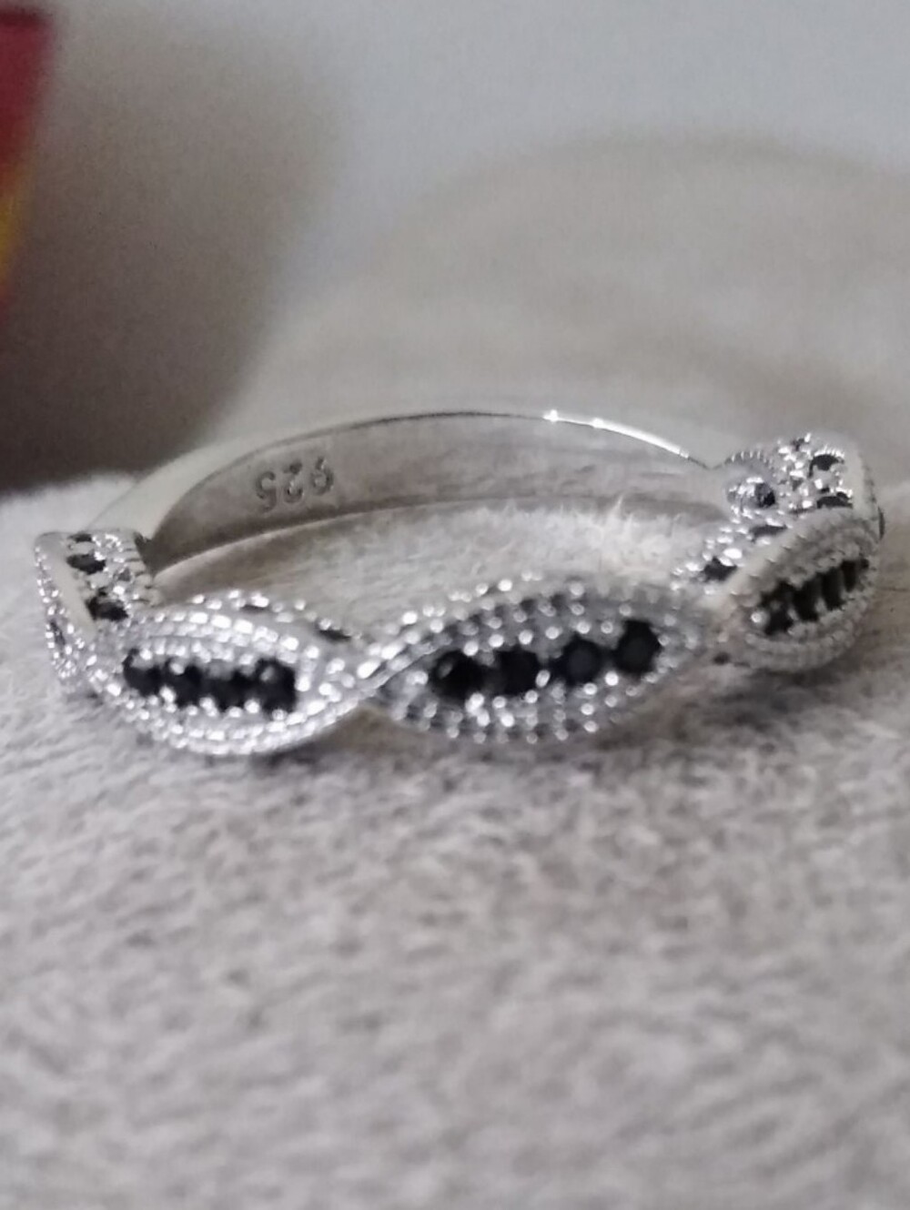 10k White Gold Over Silver 2 PC Onyx Solitaire W/Accents Eternity Ring Set Sz 10 - Picture 10 of 12
